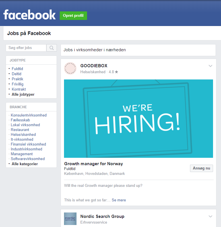 Facebook Jobøsgning