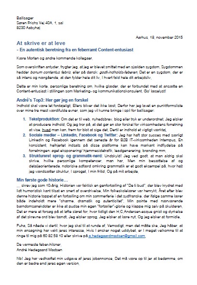 Eksempel på ansøgning